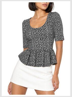 Anthropologie Maeve Peplum Top Leopard Print Scoop Neck XS